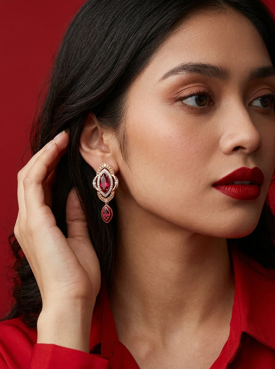 Серьги "Фернан" с рубинами и конъячными бриллиантами